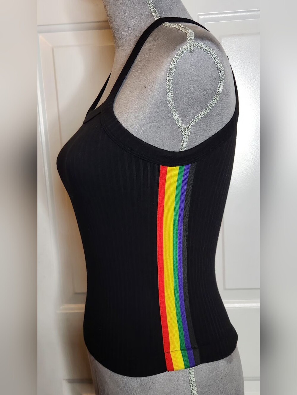 Suzette Collection Pride Black Tank with rainbow Detail on Sides Size O/S